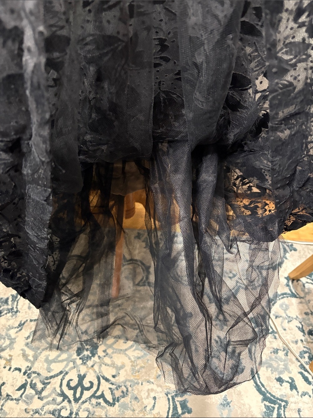 Vintage 1980 Arnold Scaasi Boutique Black Flocked Tulle Off-Shoulder Ball Gown 8 - Picture 12 of 16
